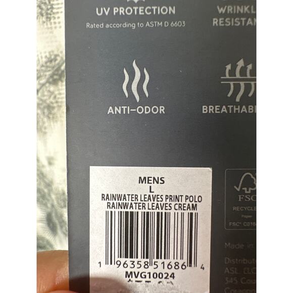 Vrst New Men's Cream Rainwater Leaves Print Golf Polo Large UV Protection - Picture 8 of 10